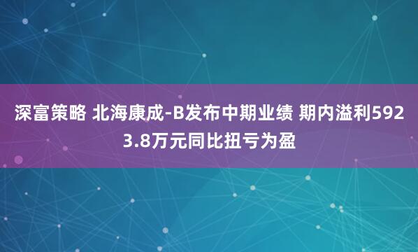 深富策略 北海康成-B发布中期业绩 期内溢利5923.8万元同比扭亏为盈