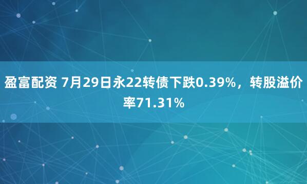 盈富配资 7月29日永22转债下跌0.39%，转股溢价率71.31%